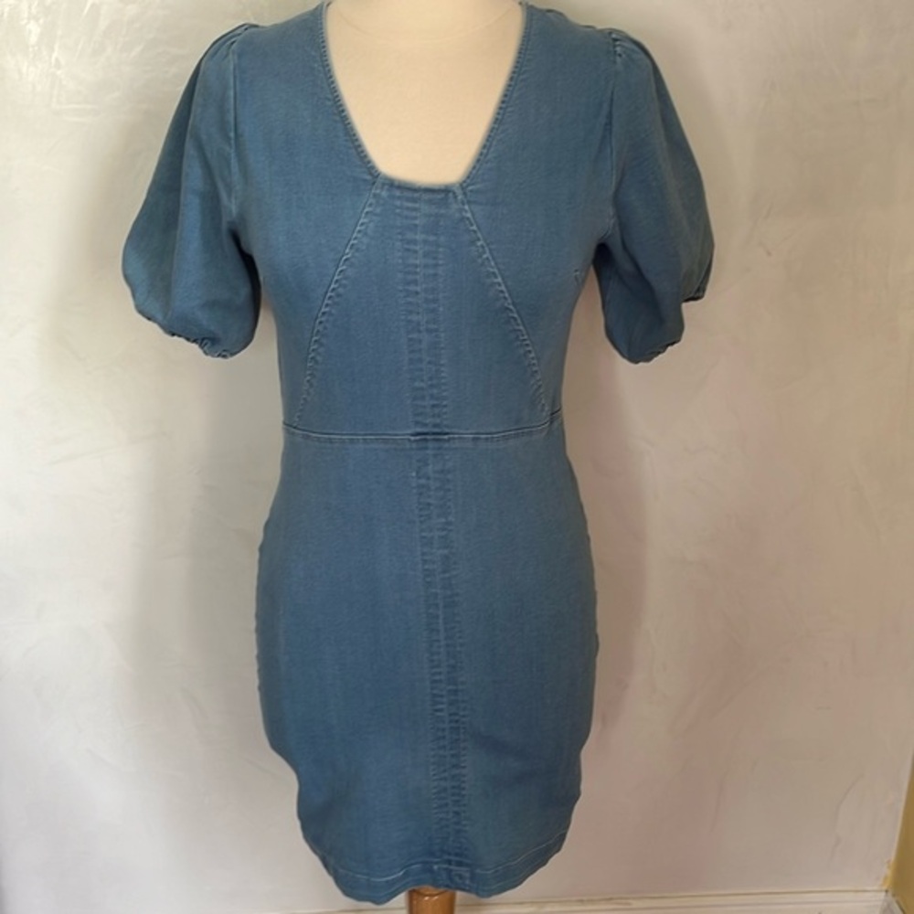 Denim Blvd Los Angeles Blue Denim Dress w/short puffy sleeves Size Junior Large